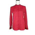 A/X Armani Exchange Womens Blouse Size XS Red Button Down Silky Embossed Career