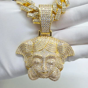 Hip Hop Myth Popular Gold Plated Diamond Studded Retro Face Medusa Pendant - Picture 1 of 10
