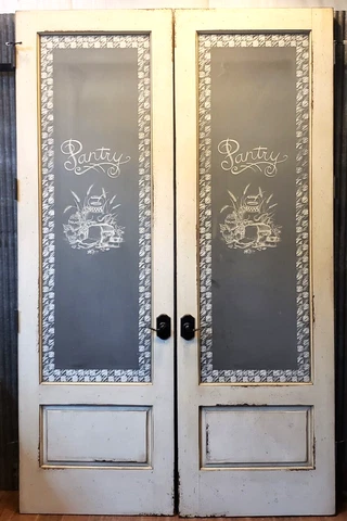 Pair of 8' Tall Pantry Doors 3/4 Glass Applied Front Graphics with Hardware Cover