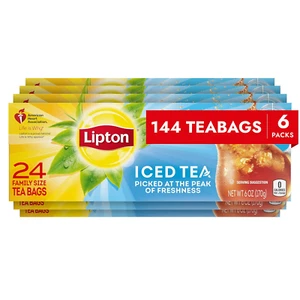 Lipton Unsweetened Iced Tea Bags, Family Size Tea Bags, 144 Total Tea Bags (24Ct - Picture 1 of 12
