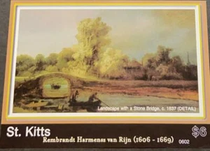M) 2009ST. KITTS. REMBRAN (1606 – 1669), LANDSCAPE WITH A STONE BRIDGE C.1637 - Picture 1 of 1