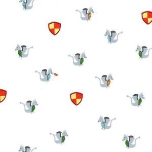 2 Yd Good Knight Dragons  Cotton Fabric Michael Miller White Shields  
