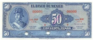 México  50  Pesos  22.7.1970  P 49sv Series  BIM Specimen Uncirculated Banknote - Picture 1 of 2