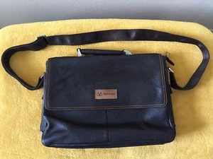 TEDI HUALUN Brown Leather Briefcase W/Shoulder Strap Handle Free Shipping !! - Picture 1 of 12