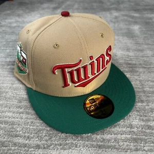 Minnesota Twins Hat Cap Mens Fitted 7 3/4 New Era Tan Cooperstown Side Patch - Picture 1 of 7