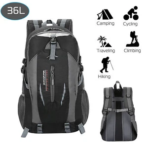36L Travel Backpack Nylon Waterproof Outdoor Rucksack Camping Hiking Bag Black - Picture 1 of 10