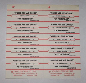 Bobby Bloom Full Sheet 10 Jukebox Title Strips Where Are We Going & Of Yesterday - Picture 1 of 1