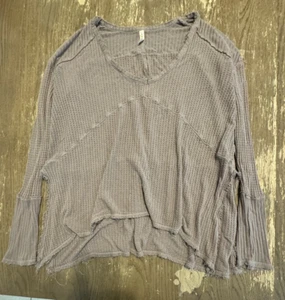 Free People Sunset Park Waffle Thermal Long Sleeve Drippy Soft Gray Small - Picture 1 of 8