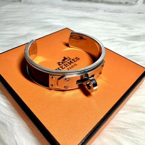 Hermes Silver Brown Kelly Bracelet Bangle From Japan - Picture 1 of 9