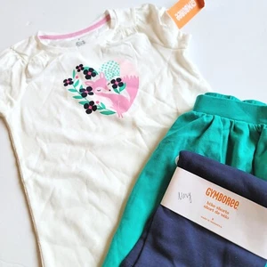NWT Gymboree Girls 6 Hop n Roll Sparkle Fox Tee Green Skirt Biker Shorts set - Picture 1 of 4