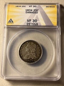 1834 Capped Bust Quarter ANACS VF 30 - Details - Picture 1 of 4