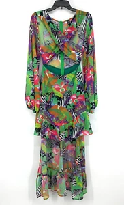 Shein Kleid Damen Small Maxi Hi Lo Cutout Grün Tropical Print Langarm Neu mit Etikett - Bild 1 von 18