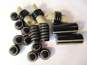 Art Deco Antique Buttons 16 Mix Lot Bakelite Wood Celluloid Metal Green Black - Picture 1 of 22