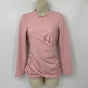 Susana Monaco Faux Wrap crew jersey top shirt blouse candy pink ruched new Large - Picture 1 of 4