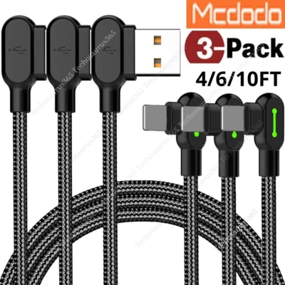 3 Pack Mcdodo 90 Degree Elbow USB Cable Charger Cord 4/6/10FT For iPhone13 12 11 - Image 1 of 4