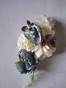 Haarblume Vintage Style 40er 50er Kriegszeit verschneit blau grau weiß Wintersaison  - Bild 1 von 4