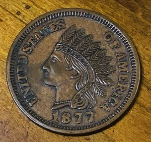 1877 Indian Head Cent große Neuheit 3" Metall Münze Briefbeschwerer Untersetzer Bronze - Bild 1 von 4