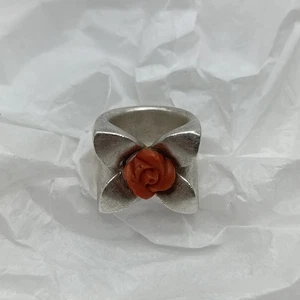 Prächtiger Ring aus 925er Silber & Koralle (Rose) , signiert - 34  Gramm  - Bild 1 von 18