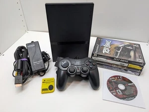 Pacchetto Console Sony PlayStation 2 PS2 Slim Nera Testata Funzionante Originale - Foto 1 di 7
