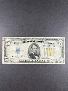 1934 $5 North Africa Silver Certificate Note - Picture 1 of 6