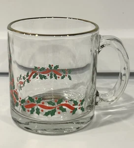Vintage Libbey Christmas Glass Mug - Holly Gold Trim 12 Oz. - Picture 1 of 10