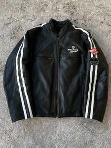 Vintage Streetwear Japanese Style Cropped Moto Racing Leather  Jacket Y2K 90S - Picture 1 of 8