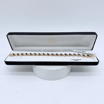 18K Gold Over Sterling Silver 7.5 in Genuine Sapphire & Diamond Accent Bracelet - Image 1 of 4