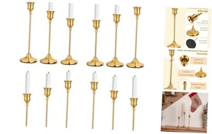 Candlestick Holders Brass Taper Candle Holder, Vintage Modern 4 Sets-12Pcs Gold - Picture 1 of 7