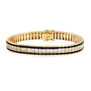 16.62 CT Blue Sapphire & 3.20 CT Baguette Diamond 18K Yellow Gold Bracelet - Picture 1 of 6