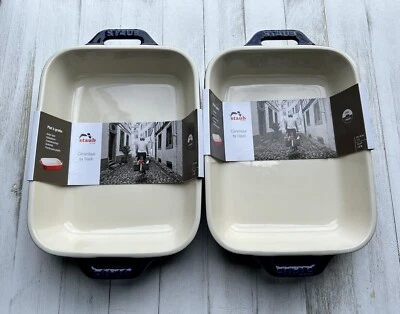 2 STAUB Gratin Dishes Rectangular Stoneware DARK BLUE 1.25 Qt NEW 1st Quality - Image 1 of 4