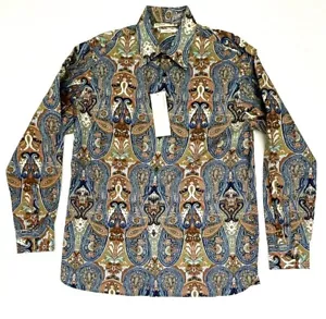 Camicia uomo vintage anni 90 Perry Ellis paisley floreale L marrone cotone colorato con bottoni - Foto 1 di 12