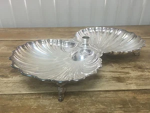 Crescent Dolphin Feet Double Shell Shrimp Cocktail Serving Silverplate Dish 1212 - Picture 1 of 7