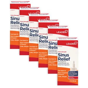 Leader Sinus Relief Extra Strength Nasal Decongestant Nasal Spray 1 Ounce 6 Pack - Picture 1 of 7