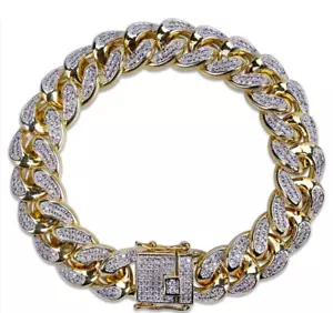 Ice Out 14MM Miami Cuban Link Bracelet 14k Gold Finish Bling Down - Picture 1 of 4