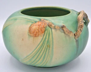 Roseville Pine Cone Green 278-4 Rose Bowl planter 1935 4.5 inch - Picture 1 of 6