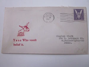WWII US 1941 BLASDELL NEW YORK Patriotic HITLER AS A DONKEY CACHET - Picture 1 of 3