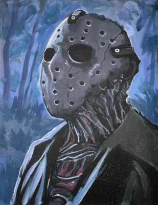 Jason Voorhees Viernes 13 Halloween Terror Arte Pop Pintura 16x20 Original Foto 1 de 2