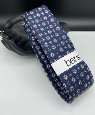 Bar III Men's Silk Blend Tie ~ Blue ~ Floral Pattern ~ Narrow ~ MSRP: $55. - Image 1 of 2