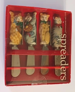 Holly Cats Susan Winget Spreaders Set of 4 Boston Warehouse Christmas - Picture 1 of 13
