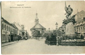 AK RASTATT Bernardusbrunnen u. Stadtkirche, Straße 1914 - Bild 1 von 1