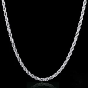 2MM Solid 925 Sterling Silver Plated Italian DIAMOND CUT ROPE CHAIN Necklace - Picture 1 of 6