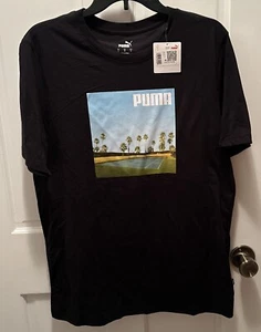 New! Mens Puma Serve It Graphic Crew Neck Short Sleeve T-Shirt Black Size Large - Picture 1 of 6