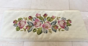 Cream Needlepoint Pillow Cushion Roses French Country Shabby Chic 33" Rare - Picture 1 of 9