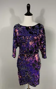 Urban Outfitters Dress XS Purple Yellow Sequence Open Back Short Sleeve New - Picture 1 of 6