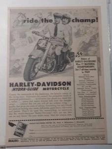 Ride the Champ! HARLEY DAVIDSON Hydra Glide Motorcycle Advertisment - Picture 1 of 1