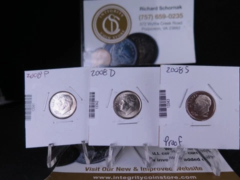 2008 P D S & Silver 4 Roosevelt Dimes, Nice UC Coins, Large Store Sale #13341-43 Cover