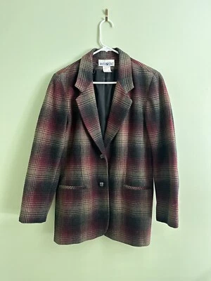 Boxy Wool Blazer 2000s White Stag Burgundy Tan Gray Size 6 Oversized Blazer - Image 1 of 4