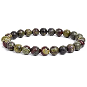 1pcs Handmade Natural Dragon Blood Stone Bracelet Round 8MM Beads Healing Reiki - Picture 1 of 1
