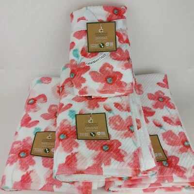 5 piezas 3 toallas de baño y 2 toallas de mano Deborah Connolly flores blanco coral Foto 1 de 4