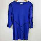 Redwood Court Shirt Womens S Blue Long Sleeve Black Trim 3 4 Sleeve Round Neck